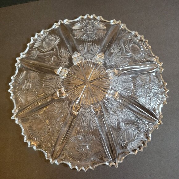 Vintage Eapg Higbee Thistle Footed Glass Serving Platter - Picture 8 of 9